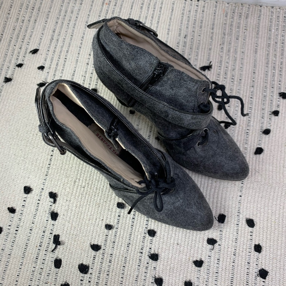 REBECCA TAYLOR Lace Up Heeled Grey Ankle Booties 9 - Picture 2 of 10